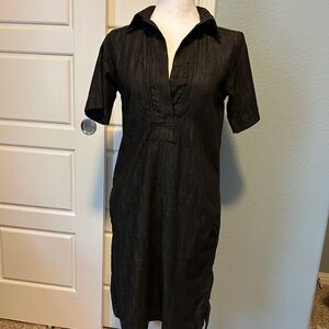 Ralph Lauren Black Denim Polo Collar Midi Shift Dress - XS